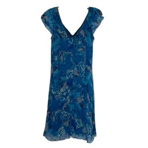 Vintage California Concepts A-line Slip Dress Women 9 Blue Floral Ruffle 90s Y2K